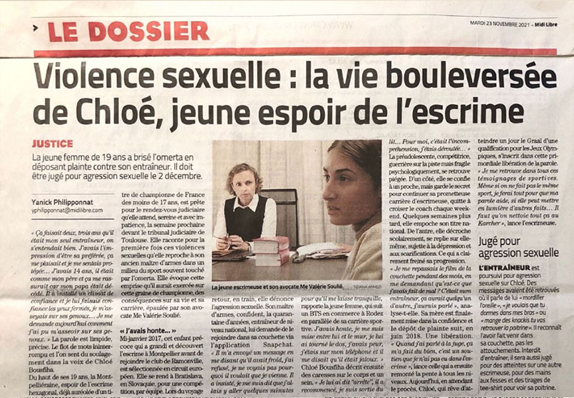 Violences sexuelles dans le sport : le témoignage de Chloé, championne d'escrime à la vie bouleversée